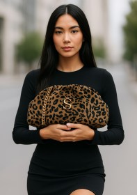 LEOPARD VELVET BROWN BUCKET BAG